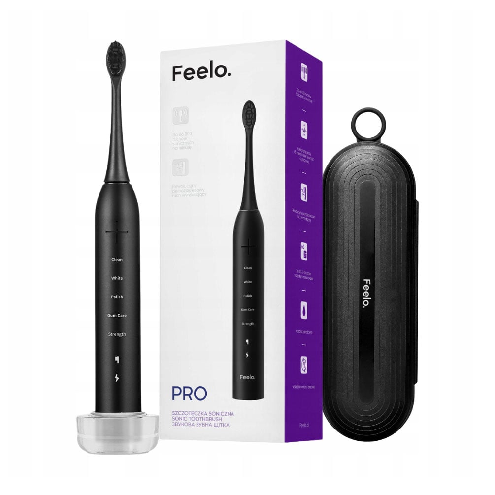 Електрична звукова зубна щітка Feelo Pro Black з футляром, 1 шт