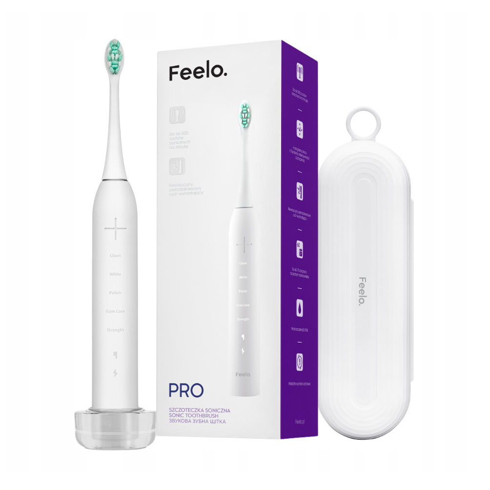 Електрична звукова зубна щітка Feelo Pro White з футляром, 1 шт