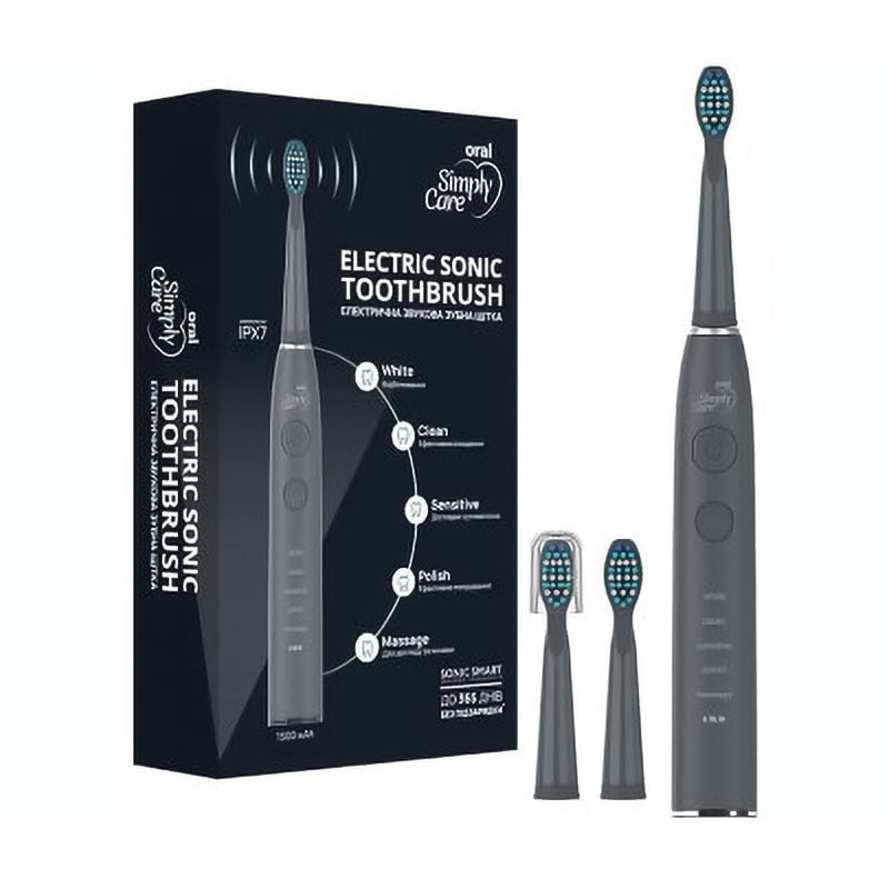 Електрична звукова зубна щітка Simply Care Oral Electric Sonic Toothbrush сіра, 1 шт